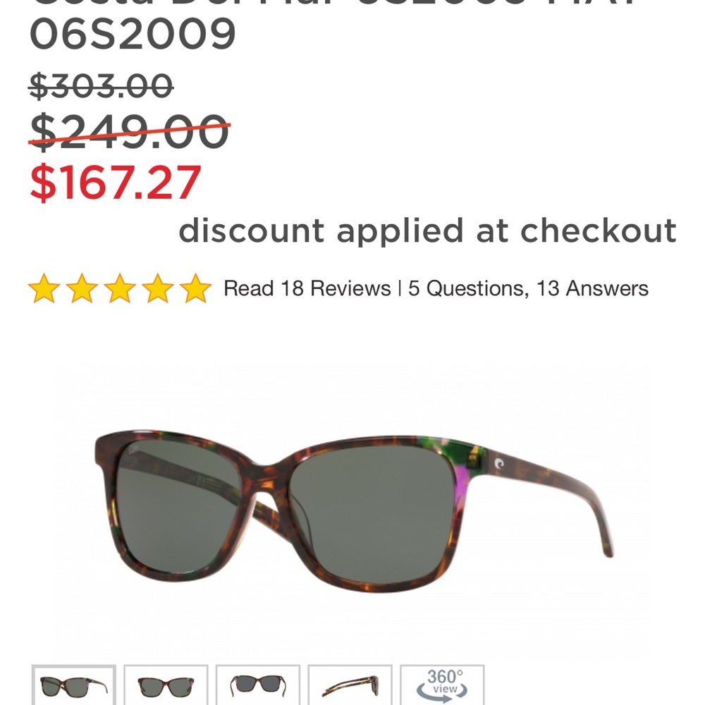 Costa Del Mar sunglasses. Excellent condition. To large for my face